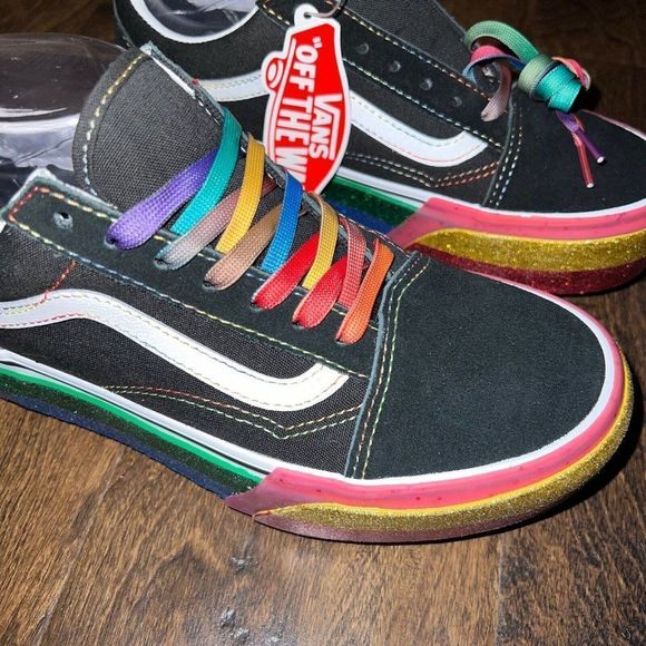 PRIDE VANS Old Skool Stacked Glitter Black Rainbow Sneakers VN0A4U15WW1 - Picture 4 of 8